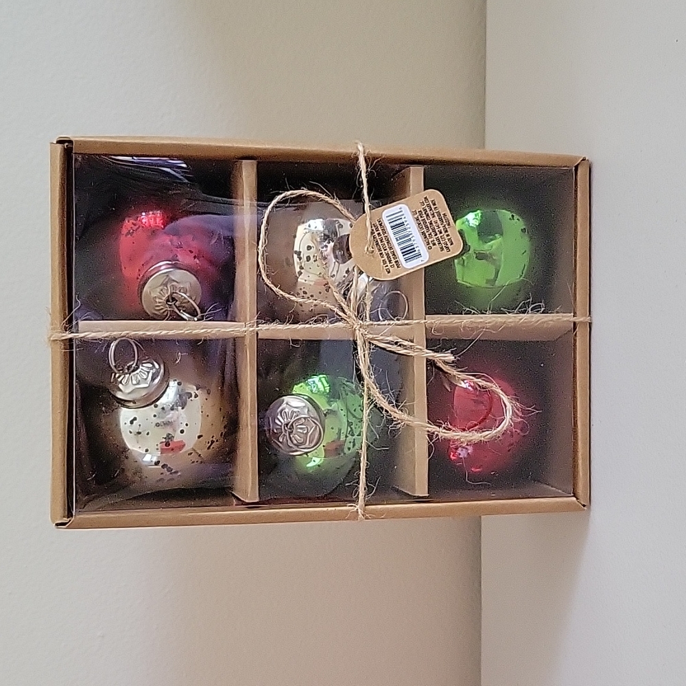 New Hallmark set of 6 red and green and white glass ornaments